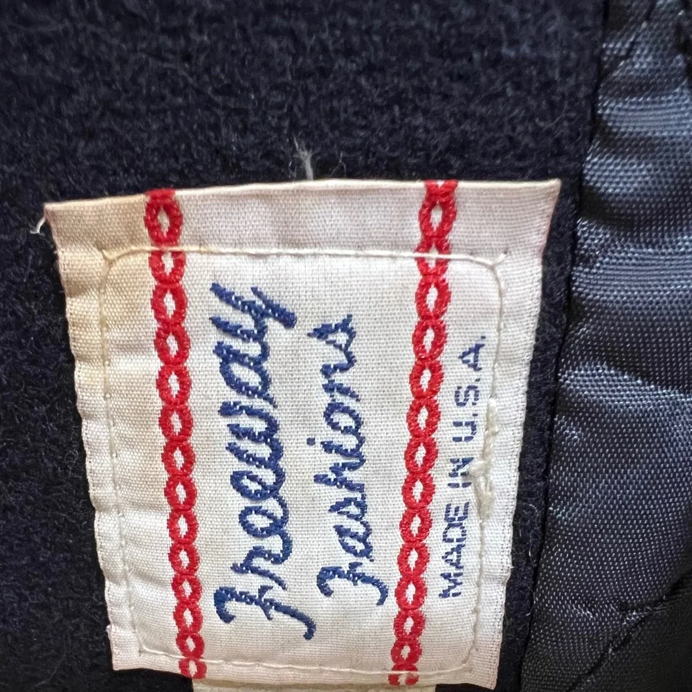 Vintage Freeway Fashions Navy Wool Double Breasted Military Pea Coat Girls 7